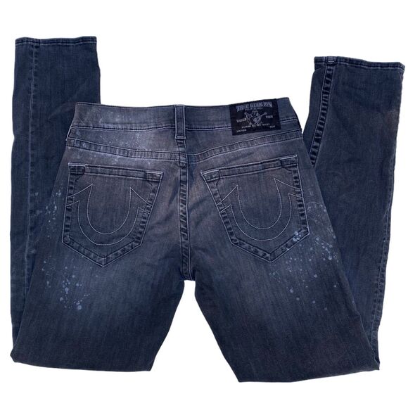 True Religion Men’s Size 34 Black Grey Distressed Stretch Skinny Jeans Excellent - Picture 5 of 7